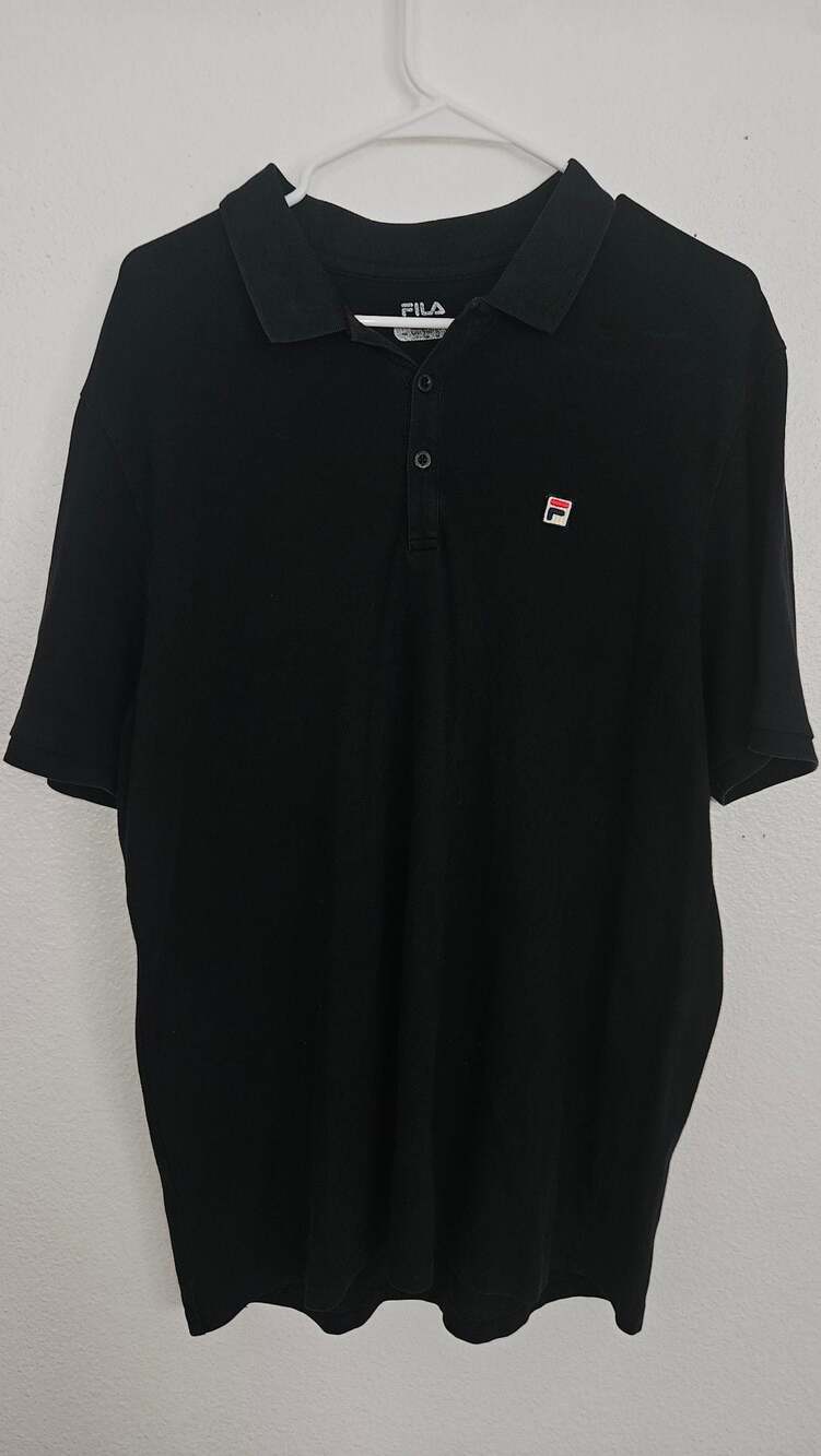 Fila Men's Solid Black Short Sleeve Polo Shirt with Embroidered Logo